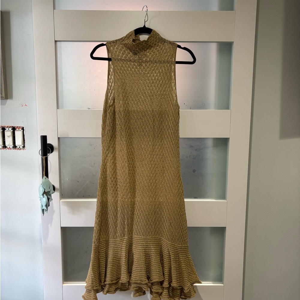 Ralph Lauren Gold Textured Midi Dress see through